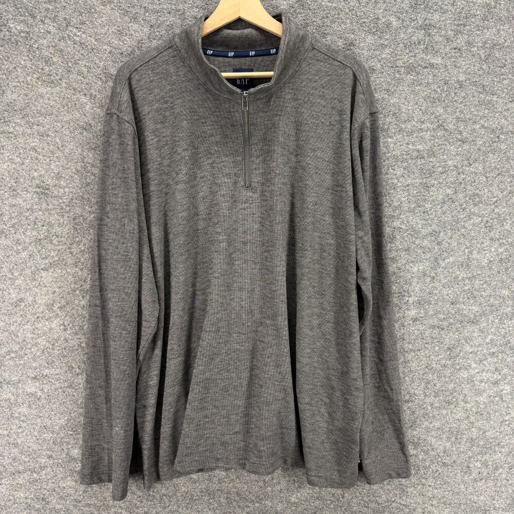 Gap Sweater Pullover Men L Large Gray Zipper Long Sleeve Knit High Neck Rayon